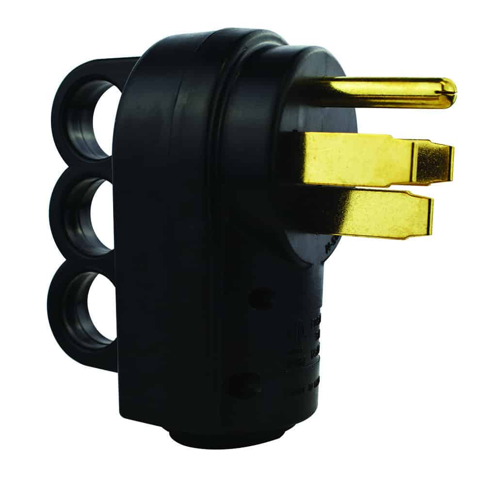 50 AMP RV Male Plug Replacement with Easy Unplug Handle 50A 125/250V Black 